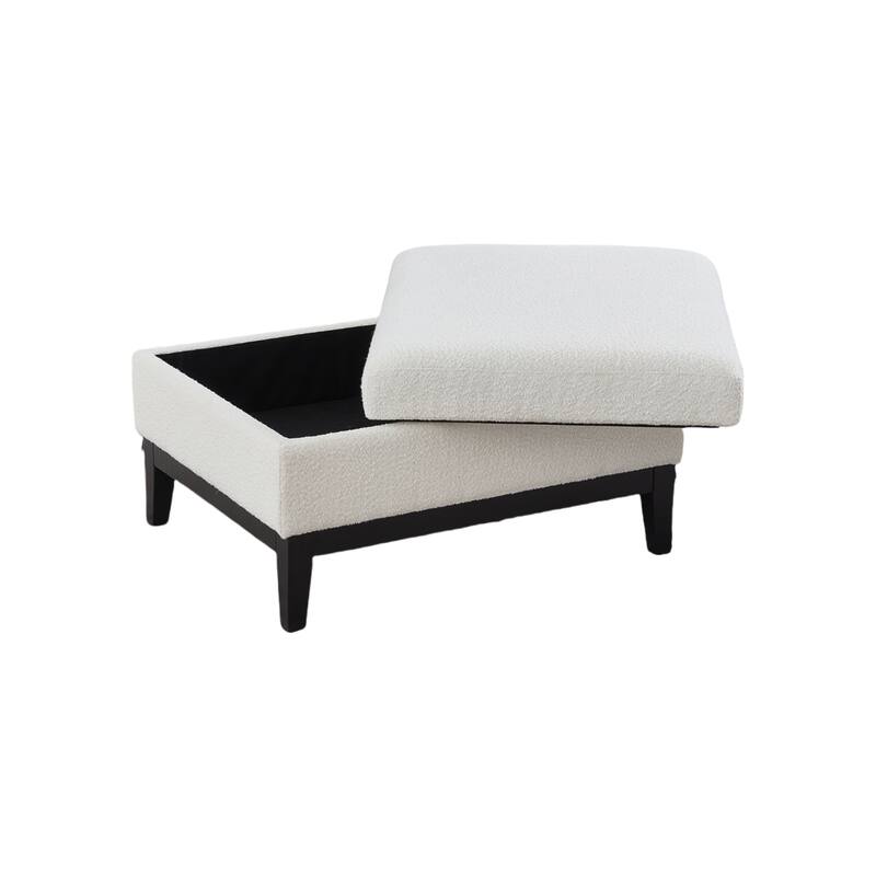 35" Farmhouse Style Boucle Single Sofa Accent Chair with Storage Footstool, Natural Wood Legs for Living Room, Office