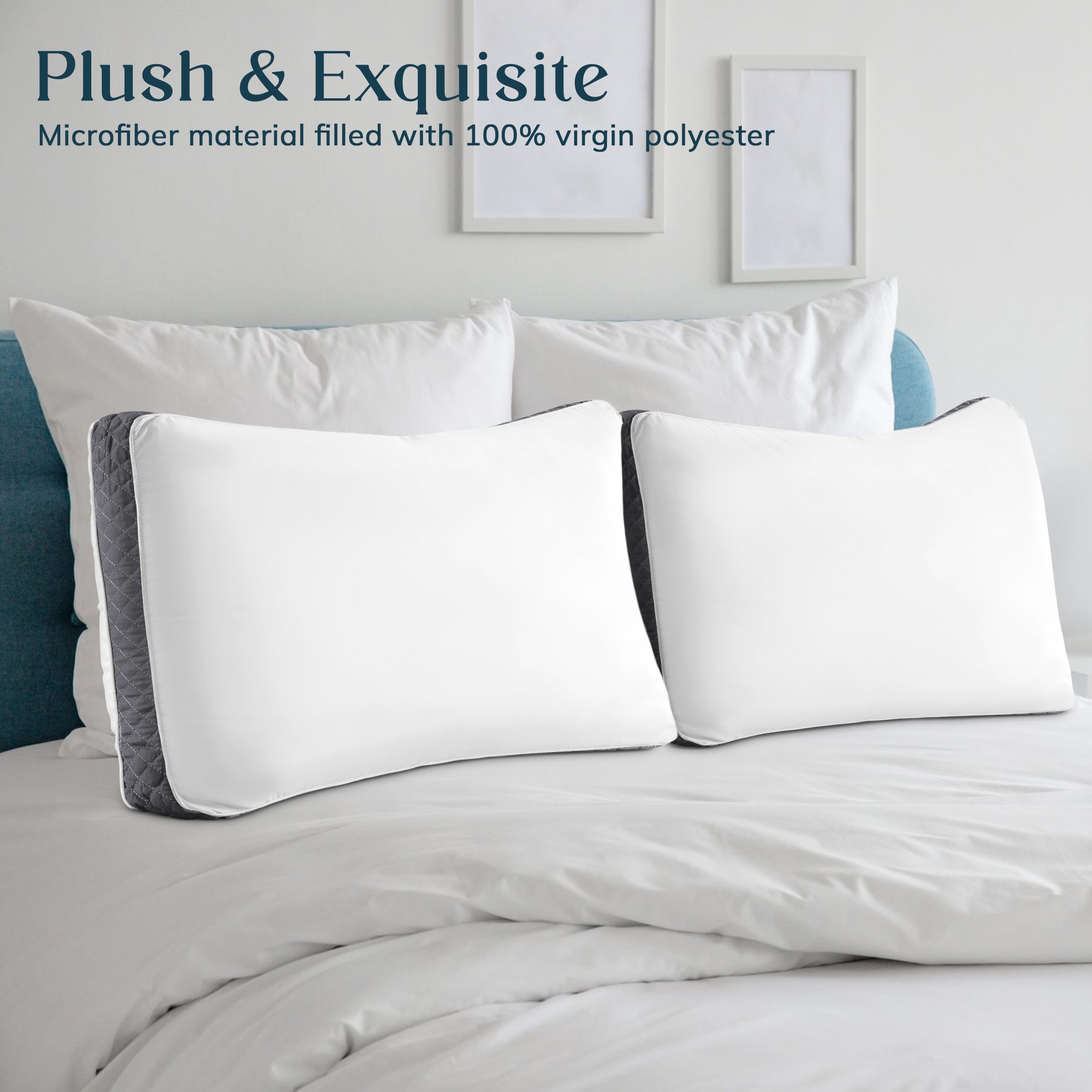 Gusseted Pillows Pack of 2 Breathable Bed Pillows For Sleeping Grey King