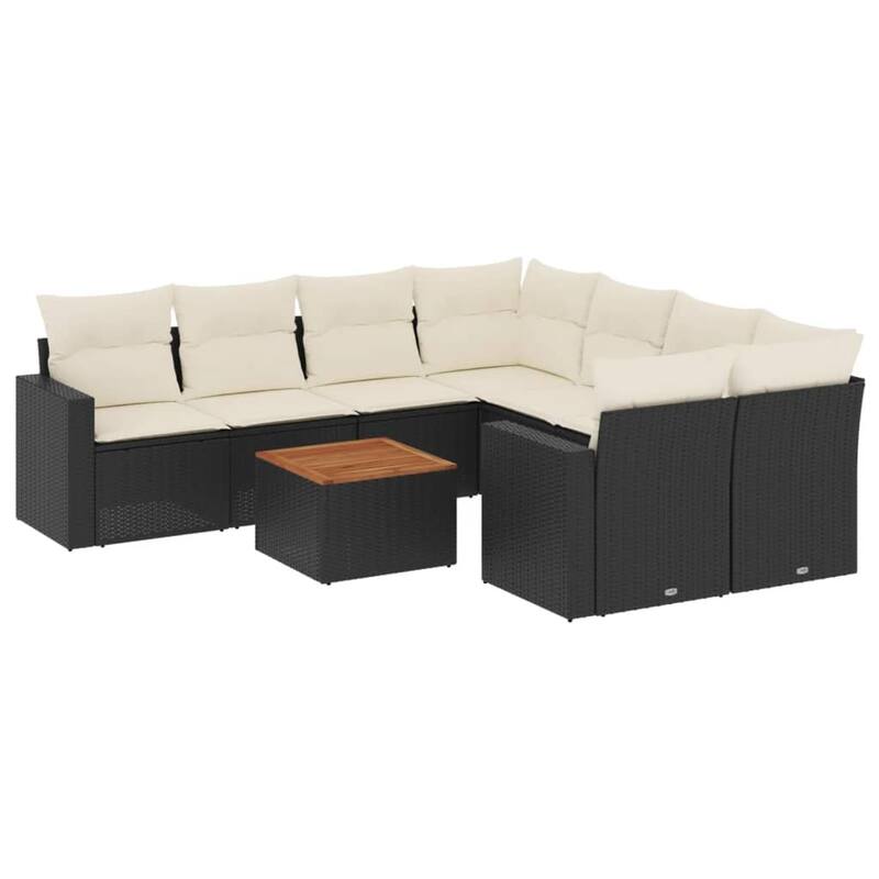 vidaXL Patio Sofa Set with Cushions Outdoor Furniture 9 Piece Poly Rattan - 25.8 x 24.4 x 27.2