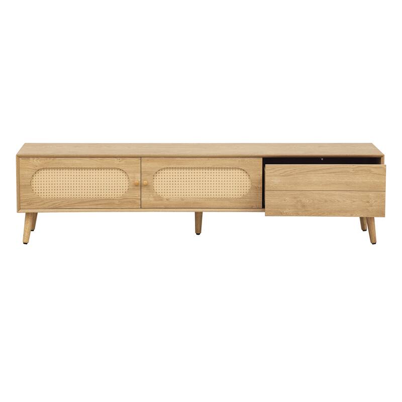 TV Stand for TVs up to 80" , Modern Media Console, Entertainment Center with Wood Legs, TV Cabinet for Living Room