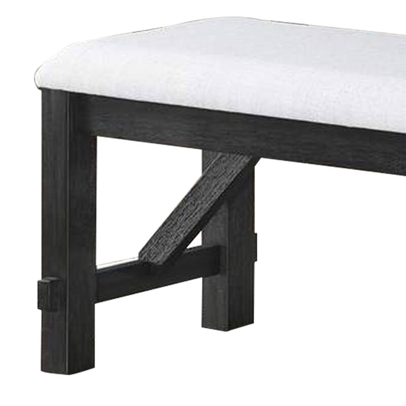Riby 48 Inch Dining Bench, Black Wood Body, Gray Linen Padded Seat
