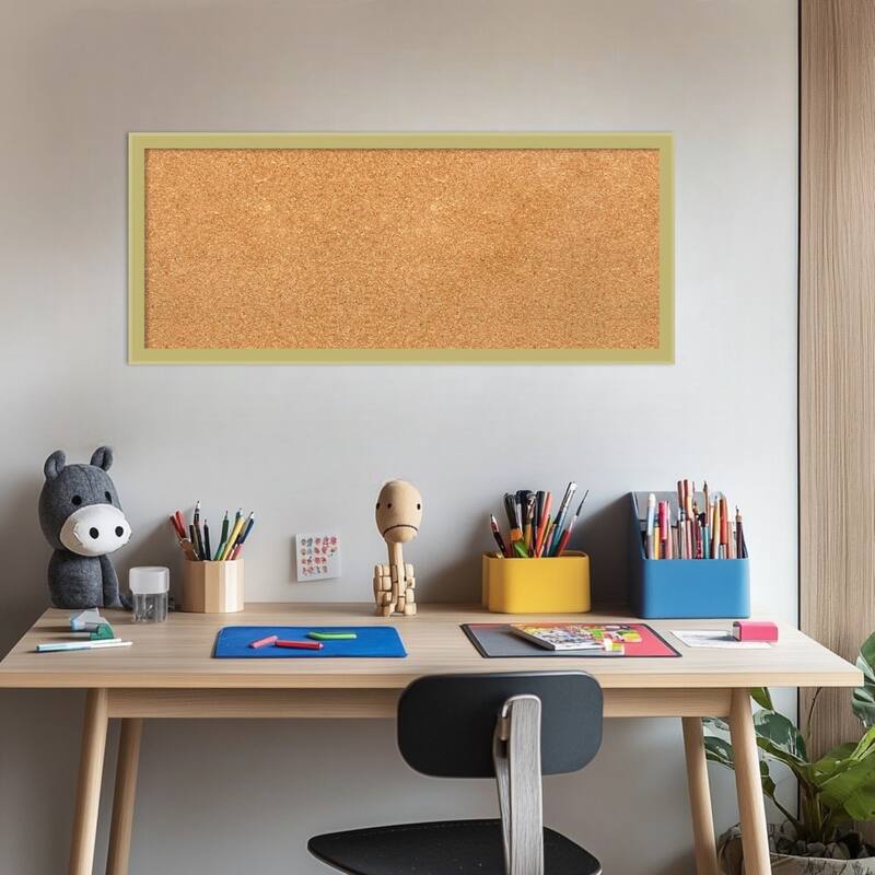 Incline Light Gold Wood Framed Cork Board - Bulletin Board, Organization Board, Pin Board