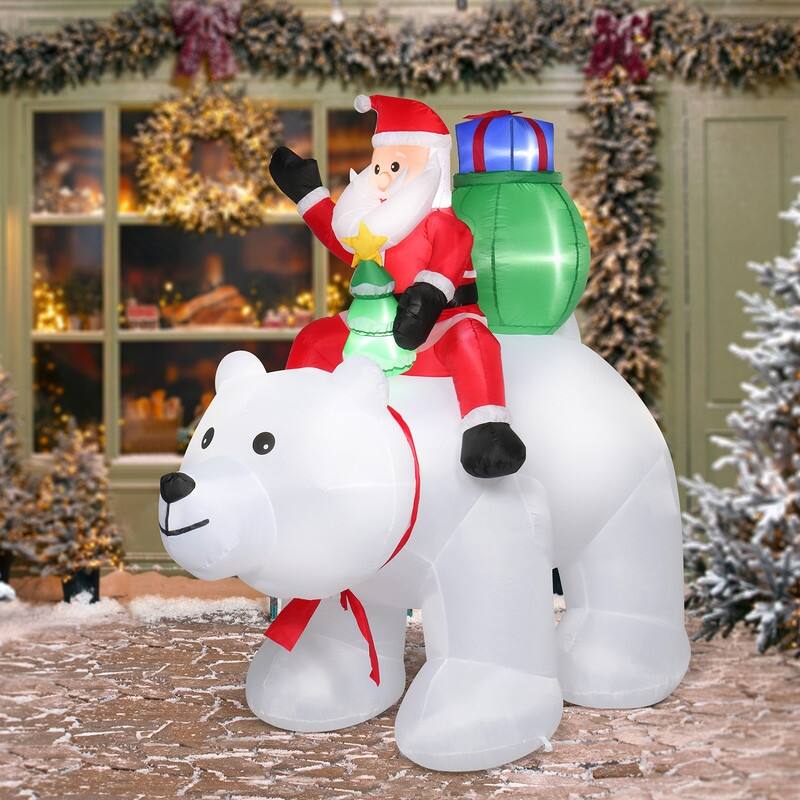 LED Lights Santa Claus Rides Polar Bear Garden Santa Claus Decoration - White
