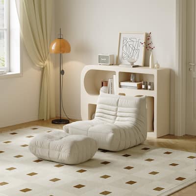 Fireside Chair with Ottoman, Lazy Floor Sofa For Living Room