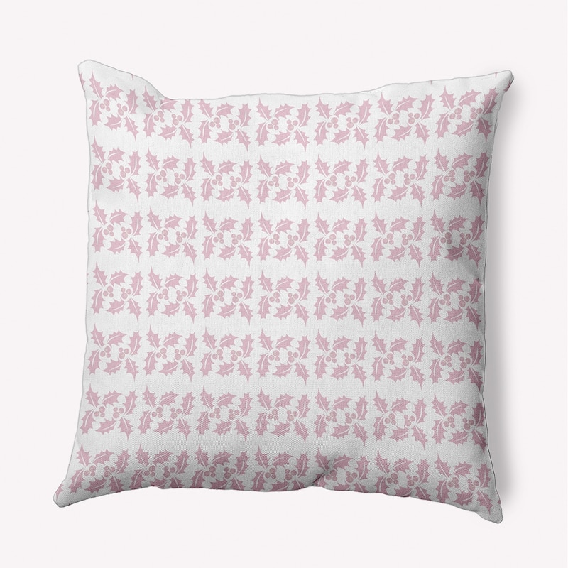 Holly Stripes Christmas/Winter Accent Pillow - 16" x 16" - Light Pink