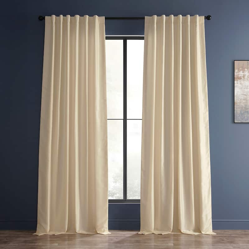 Exclusive Fabric Off-white Textured Faux Dupioni Light Filtering Silk Curtains (1 Panel) - 50 x 120 - Off White