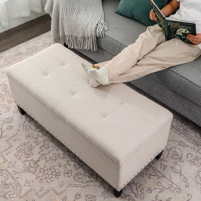 Adeco Storage Ottoman Bench 41" Tufted Fabric Footrest