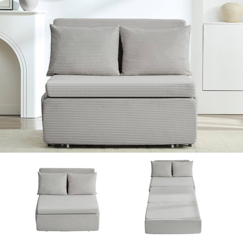 Mixoy Corduroy Fabric Queen Size/Twin Size Sofa Bed, 2-in-1 Modern Pull Out Sleeper Sofa Bed