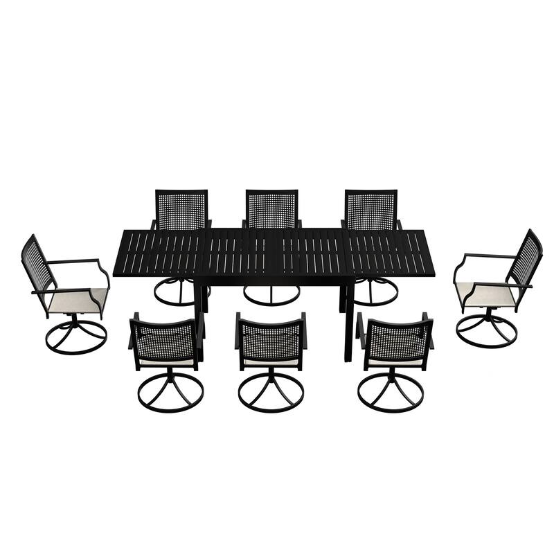 9 Piece Metal Frame Patio Dining Set, Aluminum Extendable Dining Table