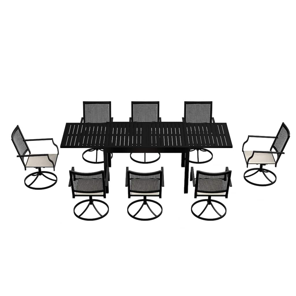 9 Piece Metal Frame Patio Dining Set, Aluminum Extendable Dining Table