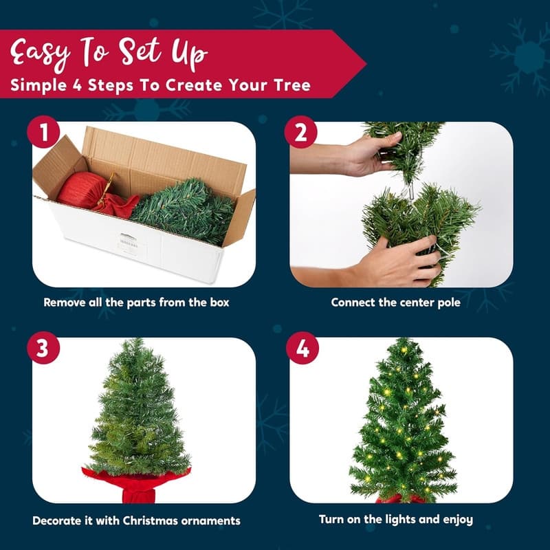 24"/2FT Small Christmas Tree with Multi-Color LED Lights, Table Top Christmas Tree Pre-lit Artificial Xmas Tree - Green
