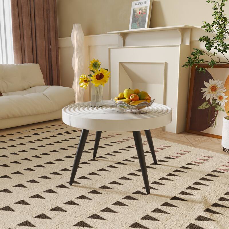 31-inch Modern farmhouse-style living room coffee table, round table with natural finish, white marble style