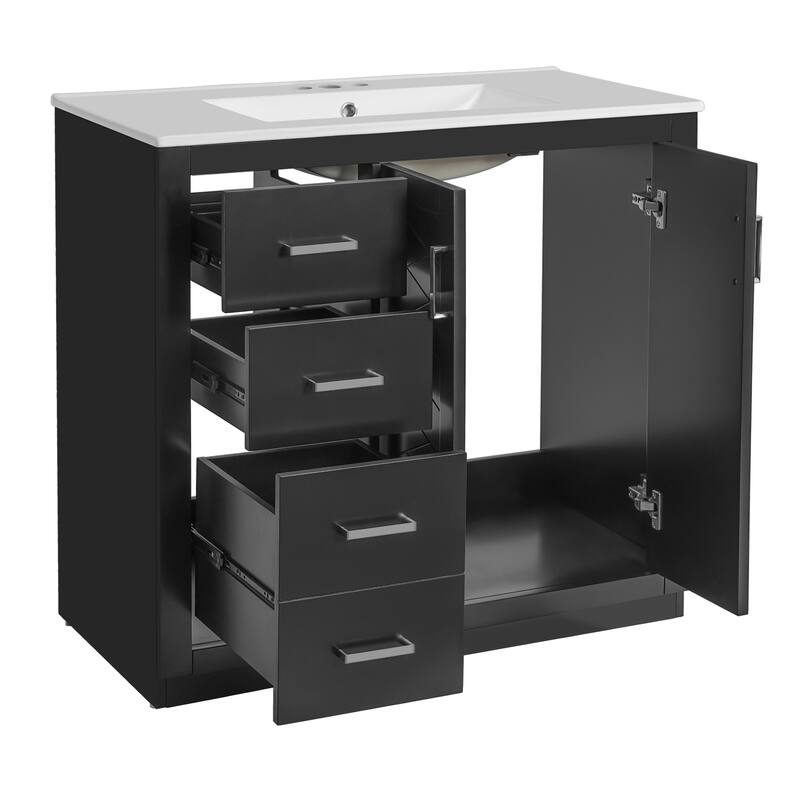 GDFStudio - Carrington Modern Freestanding Double Bathroom Vanity Set with Ceramic Sinks, Drawers & Soft Closing Doors - 72'W