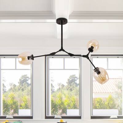 Oaks Aura Mid Century Modern 3-Light Black Pendant Light Adjustable Sputnik Chandelier