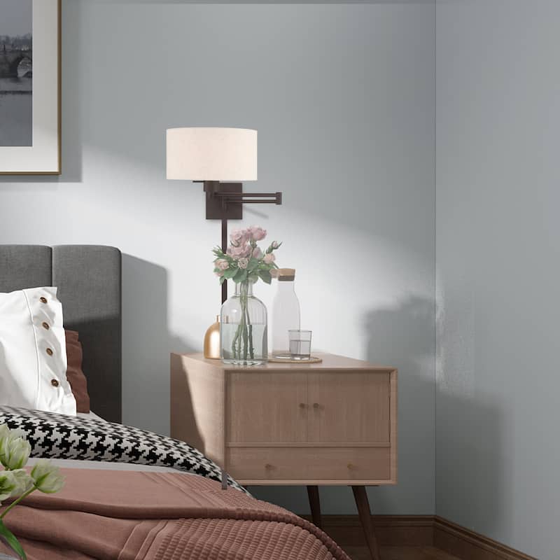 Livex Lighting 1-Light Drum Shade Swing Arm Wall Lamp, 40037