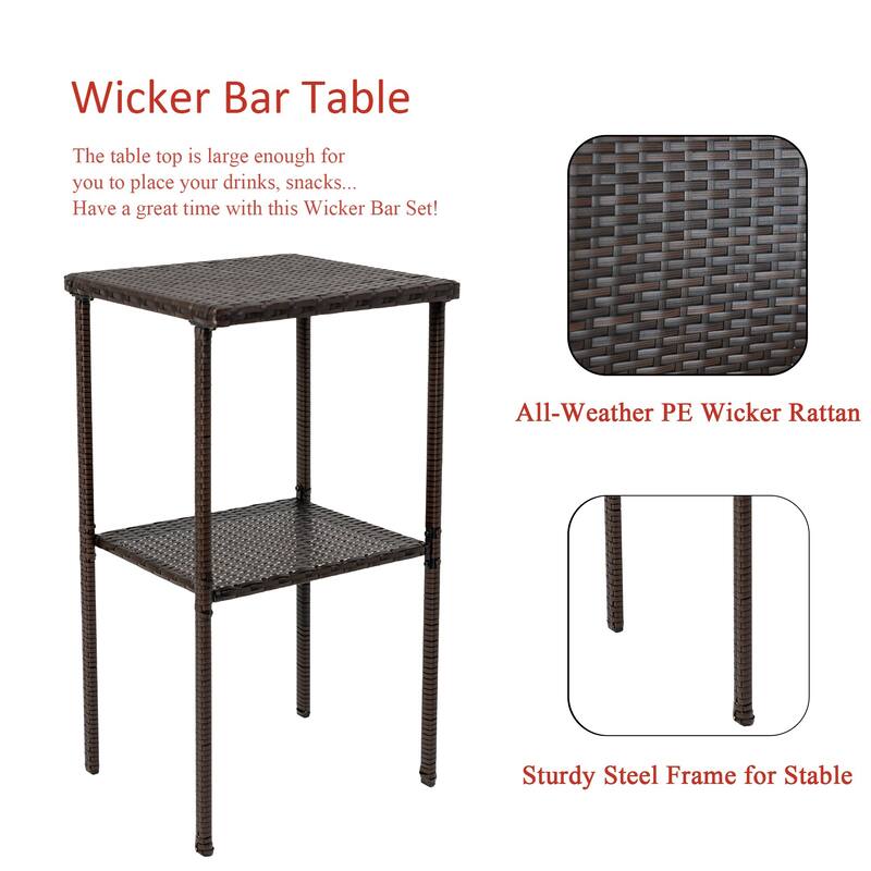 Square 2 - Person Wicker Bar Height Dining Set with Cushions