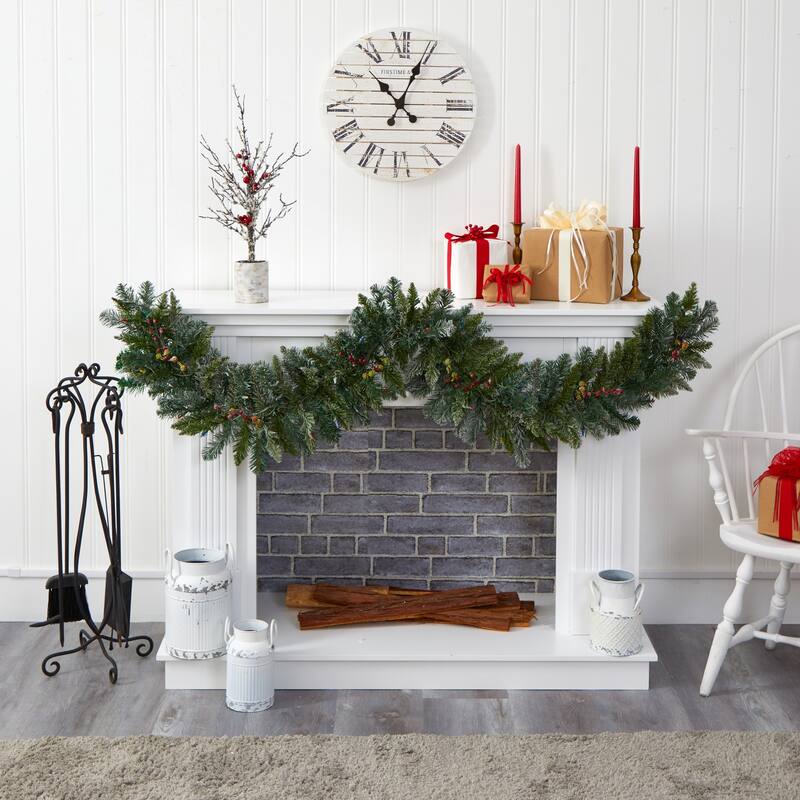 Christmas Garland 6ft Artificial Holiday Decor with Lights & Berries - 72