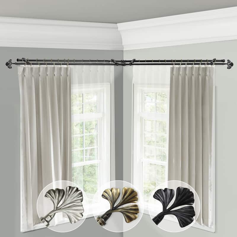 Corner Window Curtain Rod - Dual Rod, Adjustable, Satin Nickel Finish - 28 to 48 Inch - M