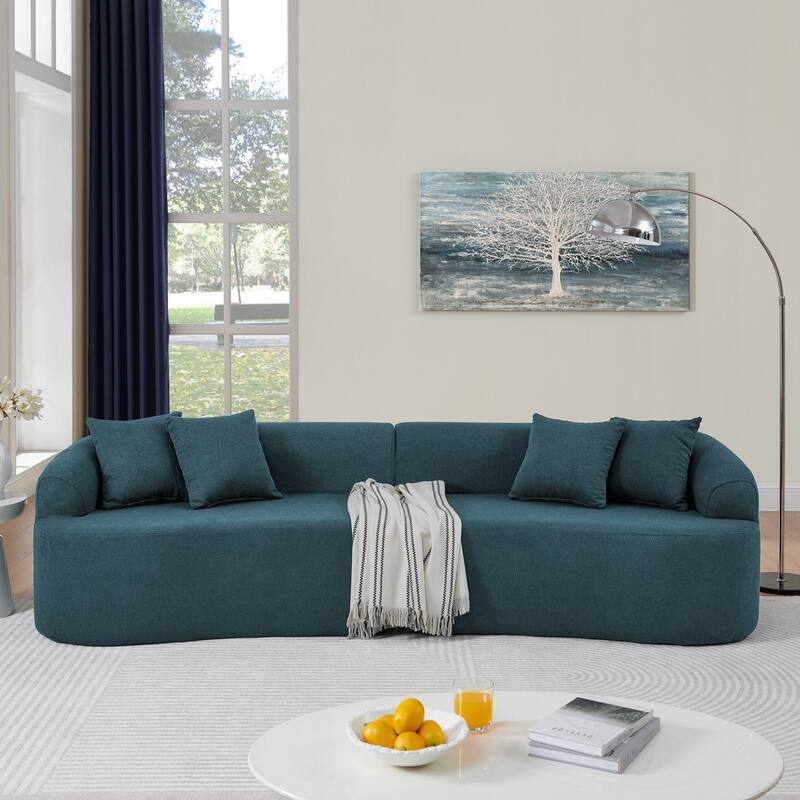Curved Modular Sectional Sofa in Lamb's Wool Fabric, Modern Minimalist Style, Compressed (No Assembly Required) - Blue