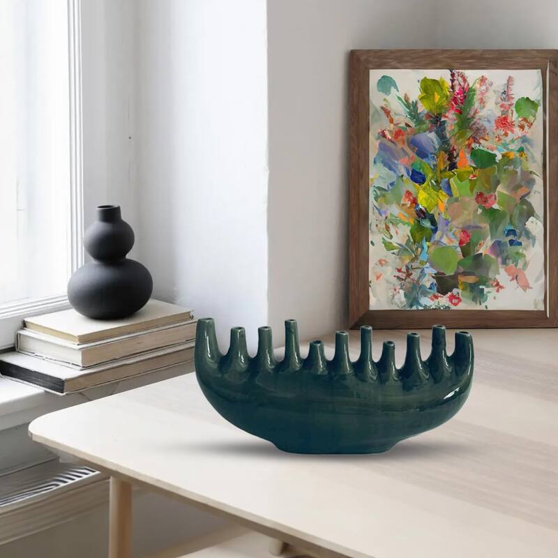 Modern Ceramic Candelabra Centerpiece 18" Textured Candle Holder Decor