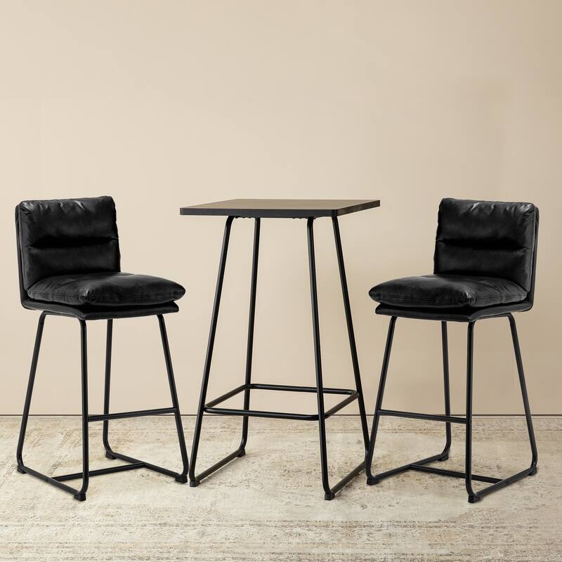 Glitzhome Industrial Modern Set of 3 Pub Table Set with 41"H Square Bar Table and Stools - Black Table & Black Stools
