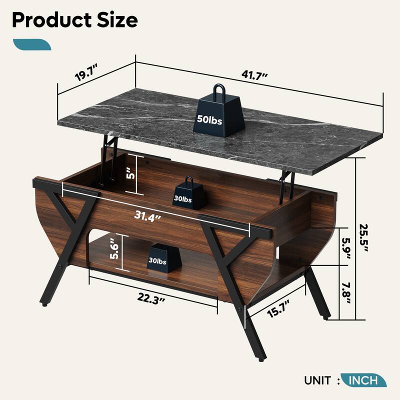 Lift-Top Coffee Table with LED Light and Storage Shelf