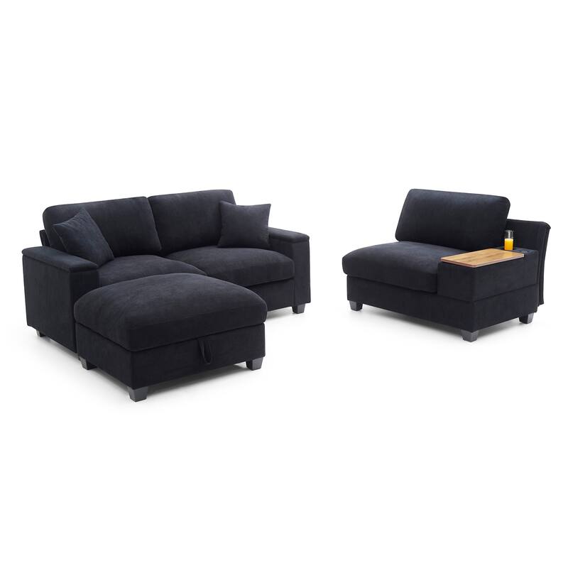 120.3" L-Shaped Sectional Sofa with Wide Seats, USB Charging, Foldable 360掳 Tray, Cup Holders, Storage Ottoman & Armrest