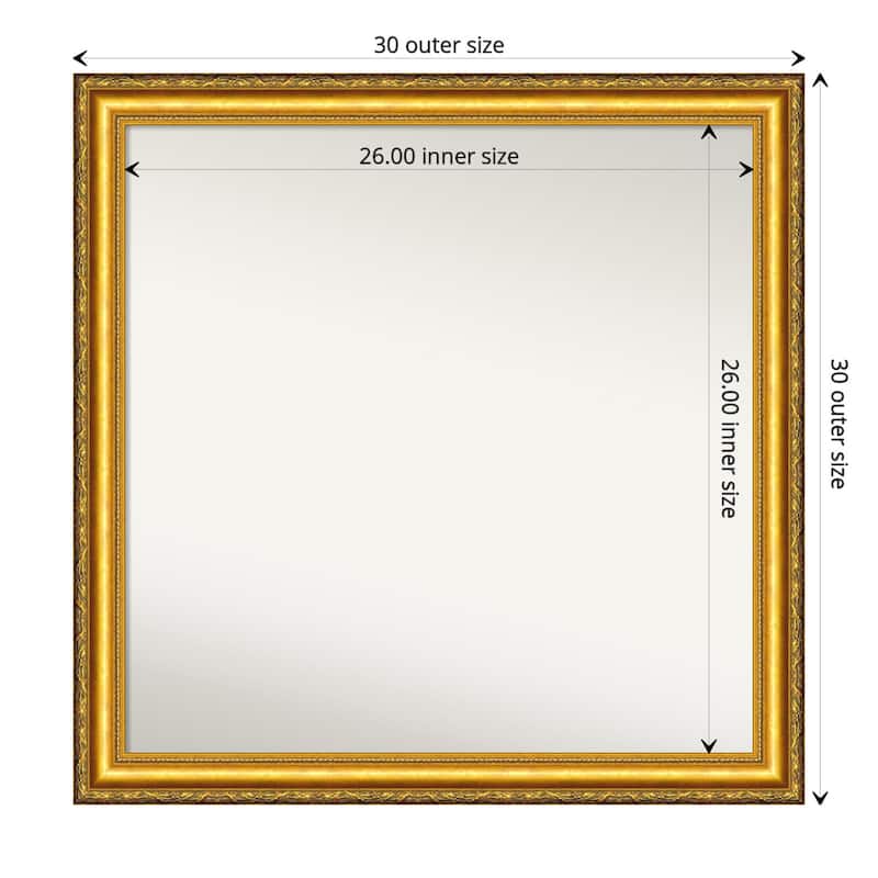 Non-Beveled Wood Bathroom Wall Mirror - Colonial Embossed Gold Frame - 30 x 30 in - Colonial Embossed Gold