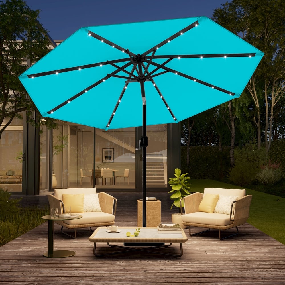 LIVOOSUN 10Ft Solar-powered Large Round Outdoor Patio Market Umbrella with Crank