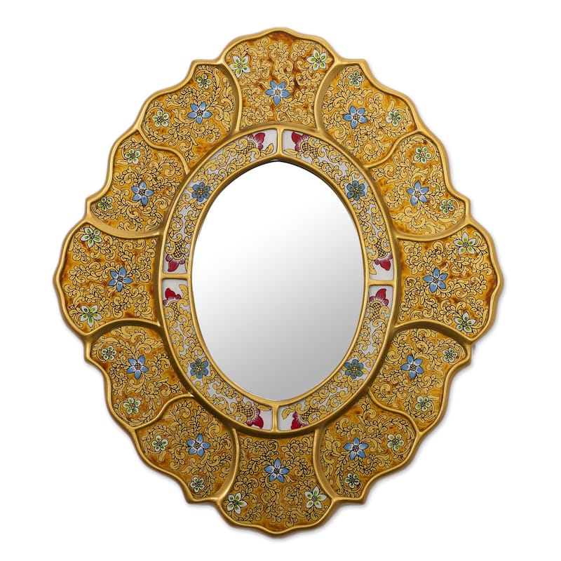Handmade Floral Gold glass wall mirror (Peru)