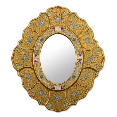 Handmade Floral Gold glass wall mirror (Peru)