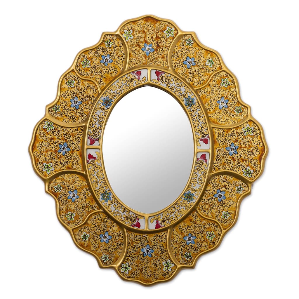 Handmade Floral Gold glass wall mirror (Peru)