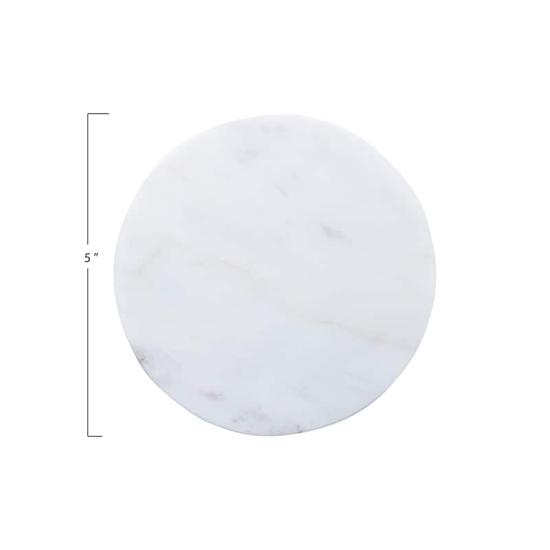 Round Marble Coasters with Mango Wood Holder - 5.0"L x 5.0"W x 2.5"H