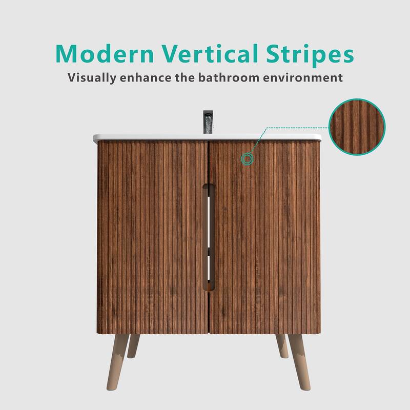 GDFStudio - Olivia Modern Elegance in Striped Walnut Bathroom Vanity with Sink and Storage Solutions - 30"