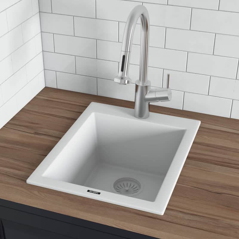 Ruvati 18 x 20 inch Topmount Granite Composite Bar Prep Sink - Arctic White - RVG1018WH