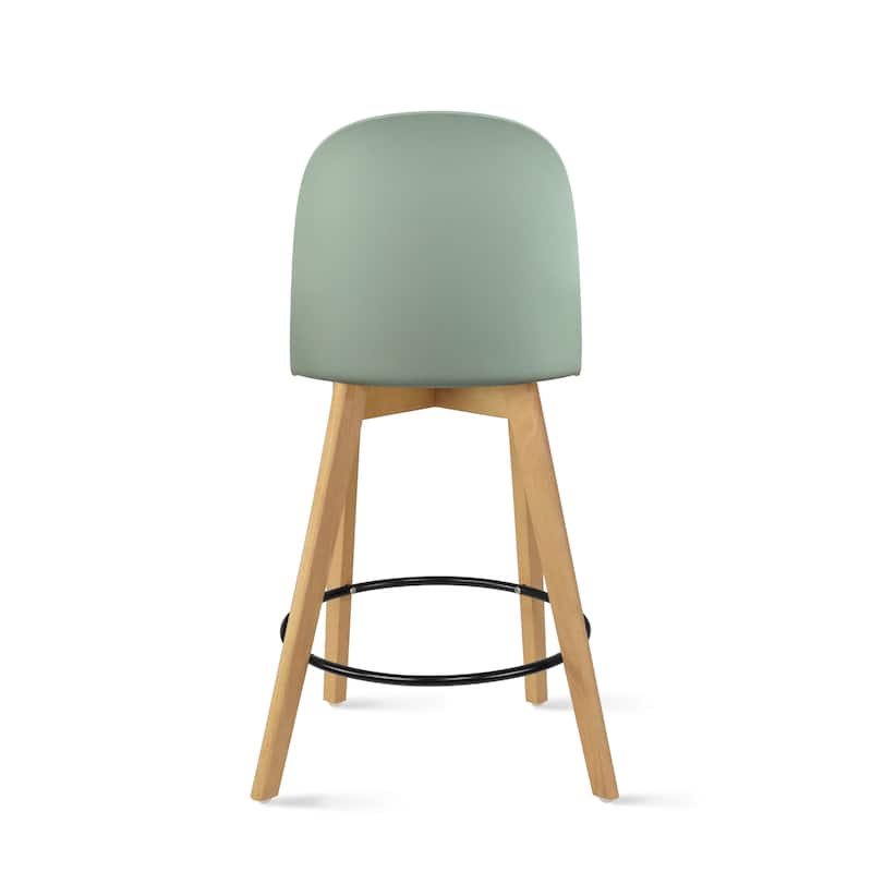 25" Plastic Armless Bar Stool Chair Dowel Natural Wood Eiffel Legs For Kitchen Counter Height Dining