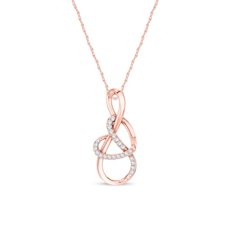 1/10ct TDW Diamond Infinity Heart Pendant Necklace in 10K Gold for Women - Rose