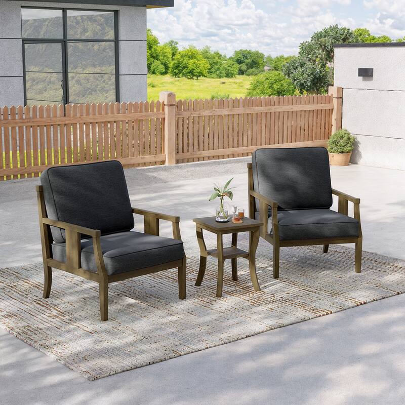 3-Piece Solid Teak Outdoor Patio Furniture Set Armchairs & Storage Table