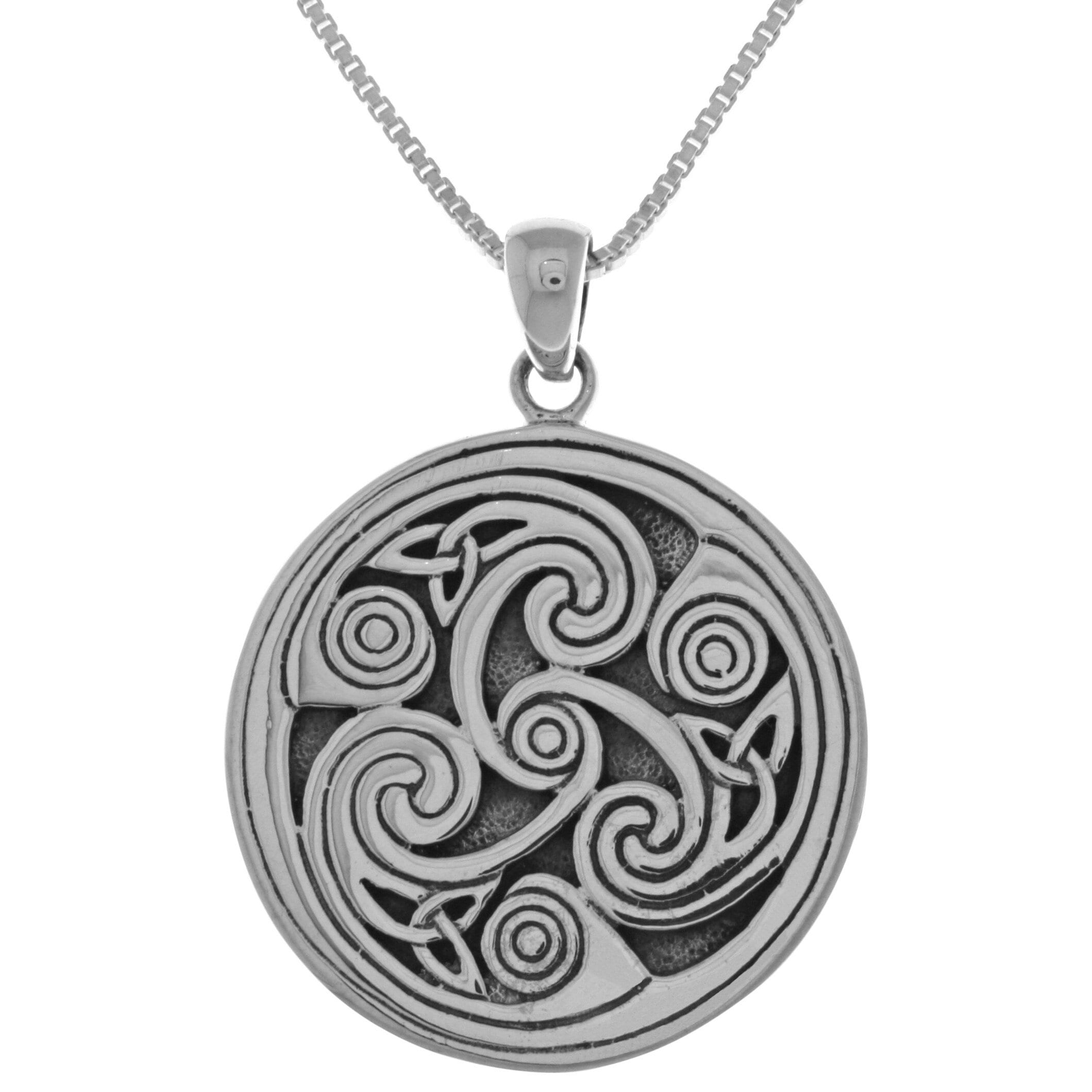 Solid 925 Sterling Silver Celtic Irish Triskele Triple Spiral Charm Pendant Necklace 
