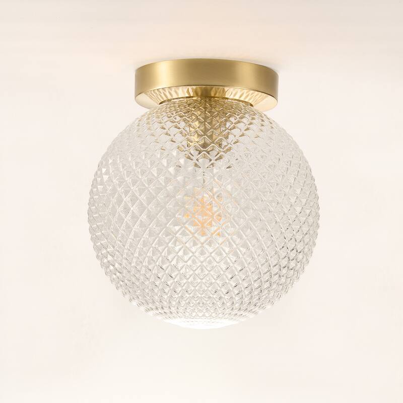 Mid-century Modern Semi Flush Mount 1-light Globe Ceiling Light with Acrylic Clear Shade - Brass Gold