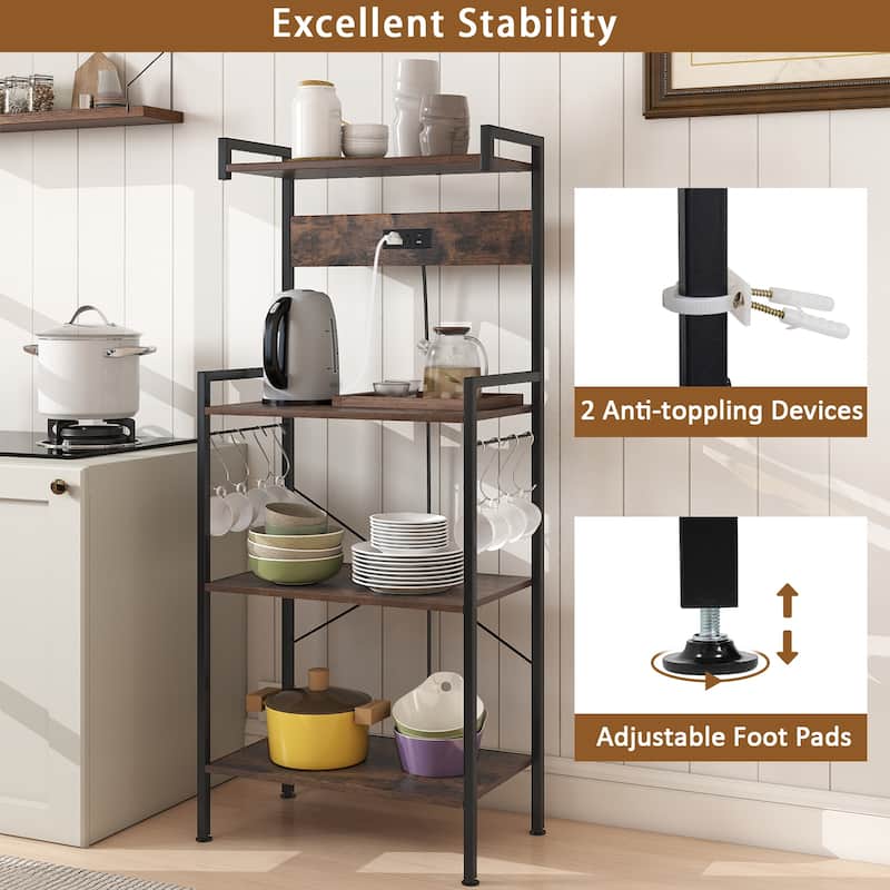 Gymax Kitchen Bakers Rack w/ Power Outlet 4 Tiers Coffee Bar Table w/