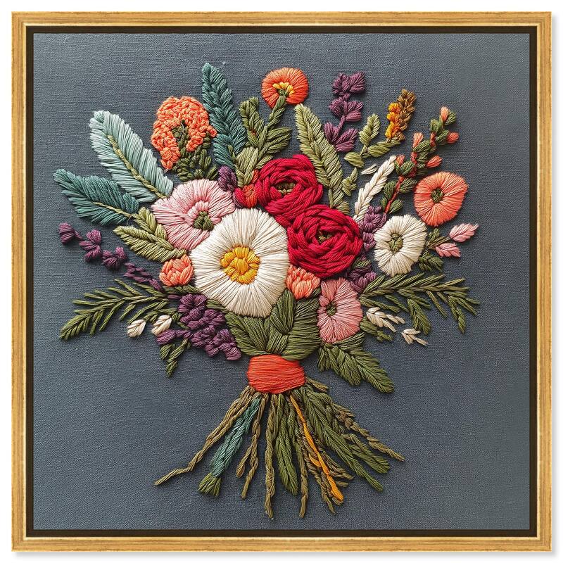 Stitched Bloom Bouquet I Canvas by Art Remedy - Gold - 30" x 30"