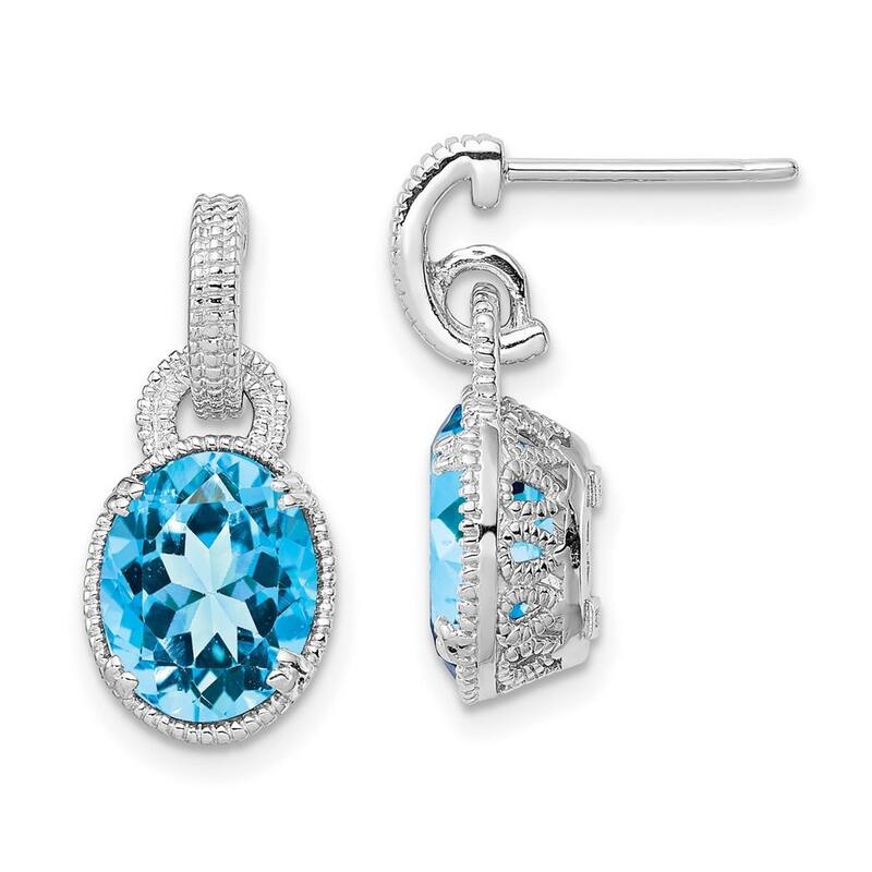 Curata 925 Sterling Silver Dangle Oval Blue Topaz Earrings 20x9mm