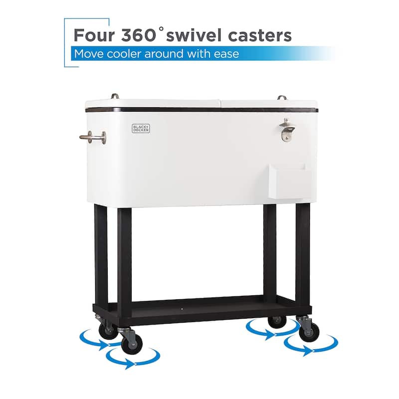 BLACK+DECKER, Mobile Cooler Cart, 2 Door Seal Lid, Bottle Opener with Catch Basin, Bottom Storage Tray - N/A