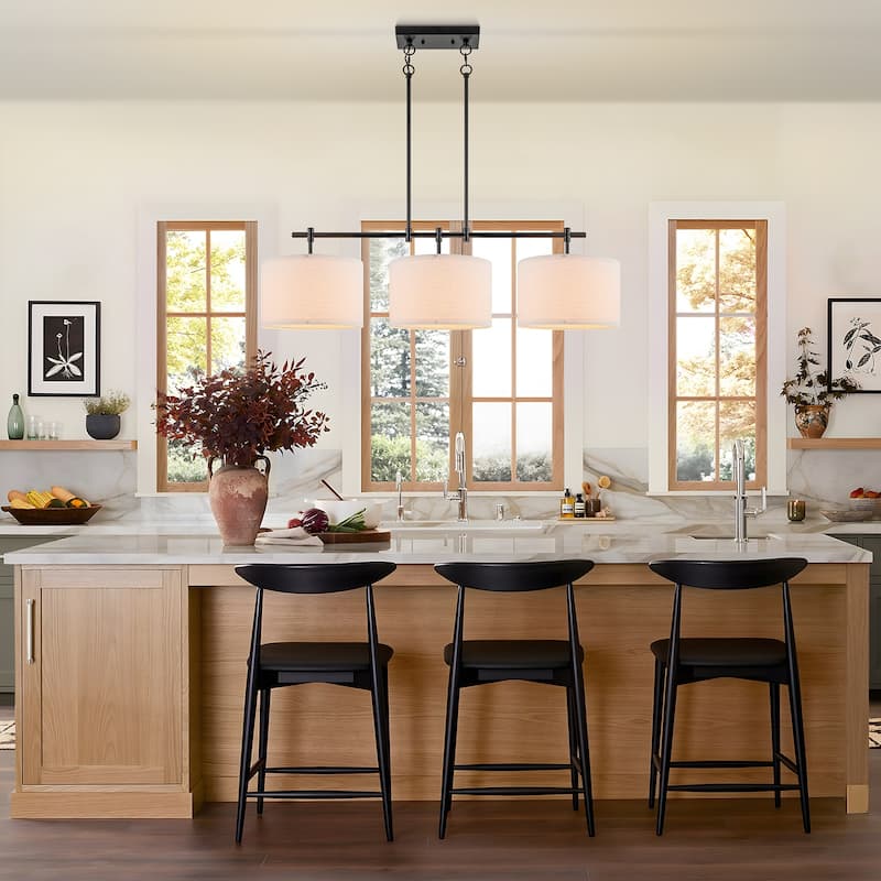 Starsky 3-Light Modern Linear Drum Fabric Kitchen Island Lights