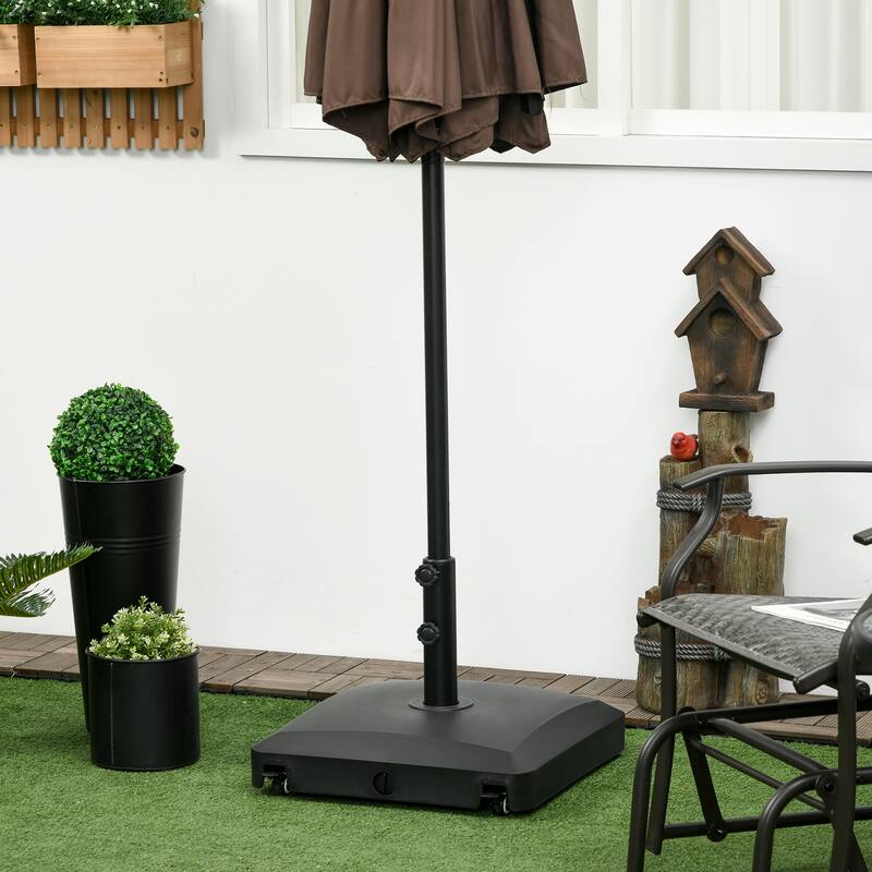 Outsunny Patio Umbrella Base with Wheels, 53lbs Water or 66lbs Sand Filled, Heavy Duty Outdoor Umbrella Stand Holder