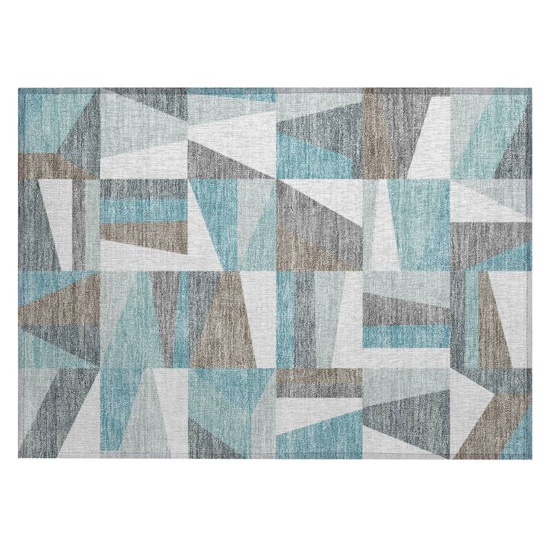 Machine Washable Indoor/ Outdoor Contemporry Mosaic Chantille Rug