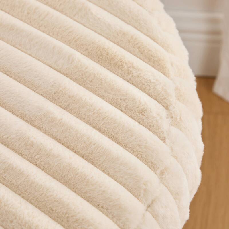 ​Upholstered Storage Ottoman - Open Shelf & Faux Fur Top