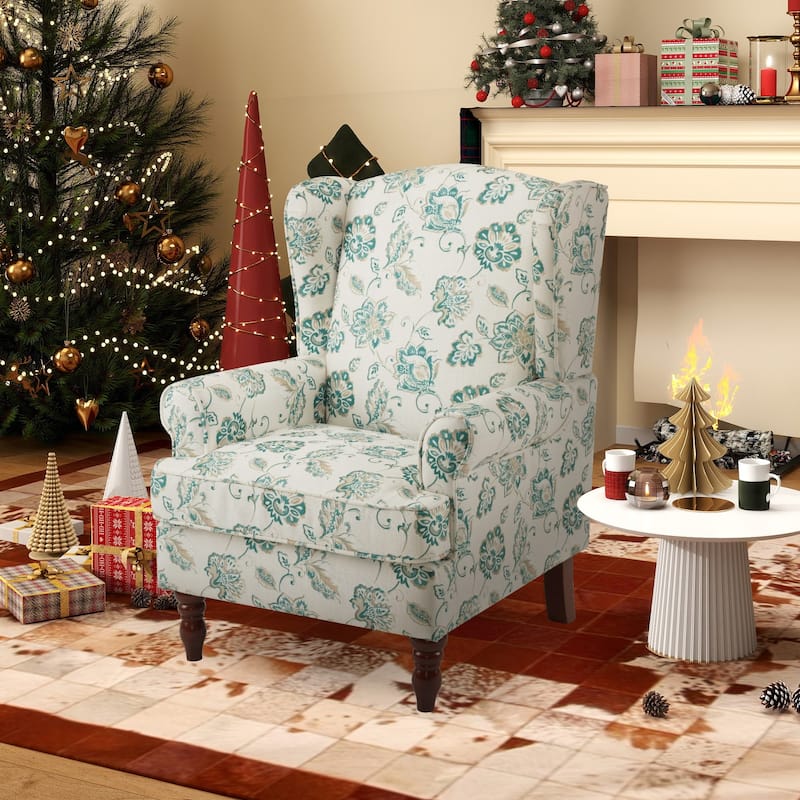 Erommy Modern Accent Chair with High Back, Upholstered Fabric Single Sofa with Button Details and Wooden Legs