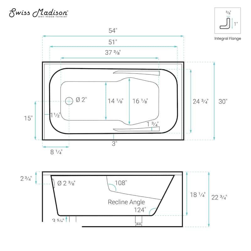 Lausanne 54" X 30" Left-Hand Drain Alcove Bathtub With Apron In Bisque - 30x54 Left